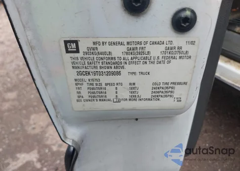 2003 Chevrolet Silverado 1500 Ls from USA, damaged, VIN 2GCEK19T031209086